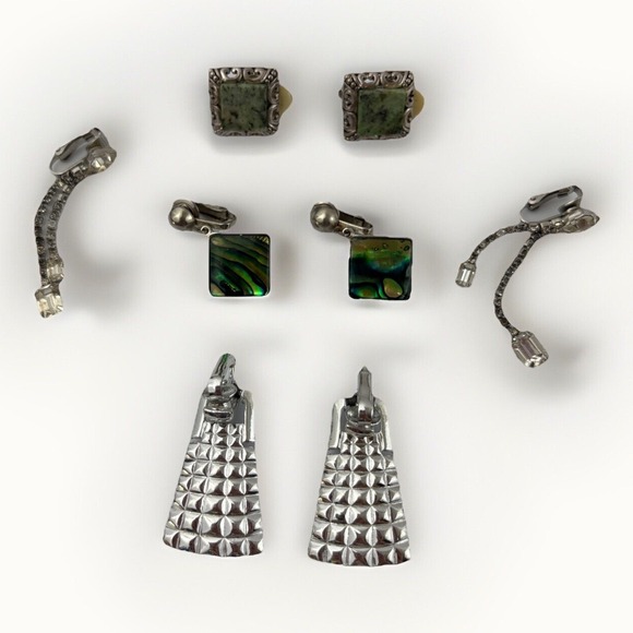 Jewelry - Earrings Clip 4 Sets Various Designs, Art Deco, Stone, Shell, Dangle Rhinestones